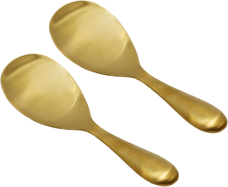 MDEOOSKY 2 Pack 8 Inch Stainless Steel Rice Spoons, Thickened Heat Resistant Serving Spoon, for Kitchen, Gold - Image 1